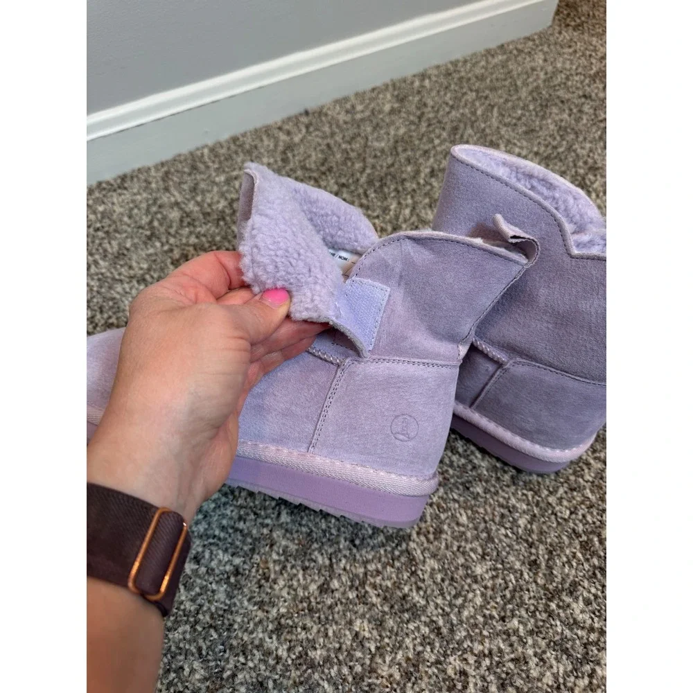 NWT Lands End Girls 3 Suede Shearling Slip On Boots Cozy Winter Purple Lilac